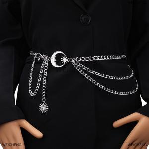 [COD] WEICHENG 1Pc Women Waist Chain Belt for Dress Skirt Belts with Moon Star Waistbands Ladies Clothing Chain Accessories