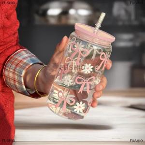 [COD] FUSHI0 Cốc thủy tinh dễ thương cốc nước hoạt hình cốc thủy tinh sọc dễ thương Doodle cốc cà phê hộ gia đình Trà trái cây nước chanh cô gái Quà Tặng