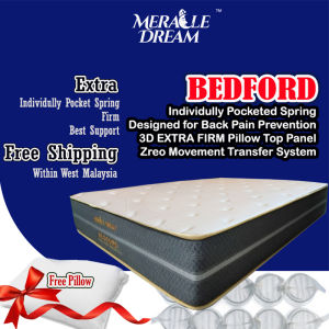 MERACLE DREAM Mattress - Bedford 5 Zone Individual Pocket Spring Mattress Tilam - Spine Health (SingleSuper SingleQueenKing)