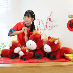 JOJO CASTLE 2026 Chinese New Year Horse Plush Toy Horse  Plushies Doll Soft Stuffed Animals Lovely Zodiac  Horse  Hug Pillow Babys Toys for Kids Girls Gift 马年玩偶
