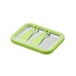 Ice Cream Roll Maker Pan Instant Frozen Yogurt Sorbet Tray Stainless Steel No Electric Two Spatulas