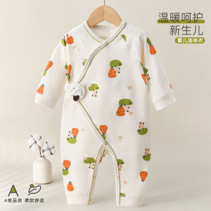 Newborn Spring and Autumn Style Pure Cotton Seamless a Belly-protecting outfit for babies long-sleeved monk-style clothing infant jumpsuit