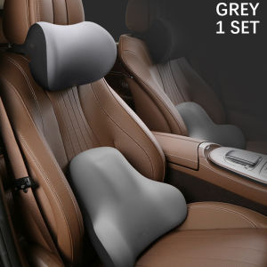 SOARFLY Car Neck Pillow Headrest Cushion Neck + Waist Support Gray - Easy Install Memory Foam Ergonomic Design