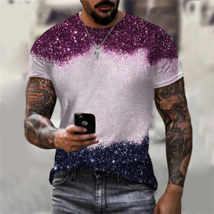 [Local Stock] HBESTY  Flash Sequins Print T Shirt Mens Clothing Harajuku Streetwear Short Sleeve T Shirts Hip Hop Music Party Fashion Novel Tee Top