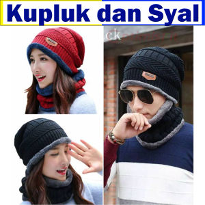Kupluk Syal Model Korea Outdoor Tebal Hangat Pria Dan Wanita Dewasa Kupluk Rajut Bulu Musim Dingin camping Outdoor