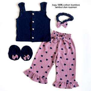 JUMPER SET baju sepatu bandana pakaian anak bayi perempuan cewek lucu murh terlaris cod berkualitas sitembem baby shop KOTAK CHEERFUL PEONY velvet