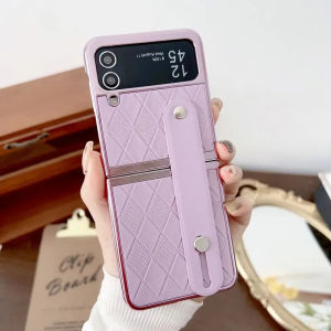 Wrist Strap Soft Leather Phone Case For Samsung Galaxy Z Flip 4 3 Flip4 Flip3 5G Shockproof  Fall Prevention Support Cover