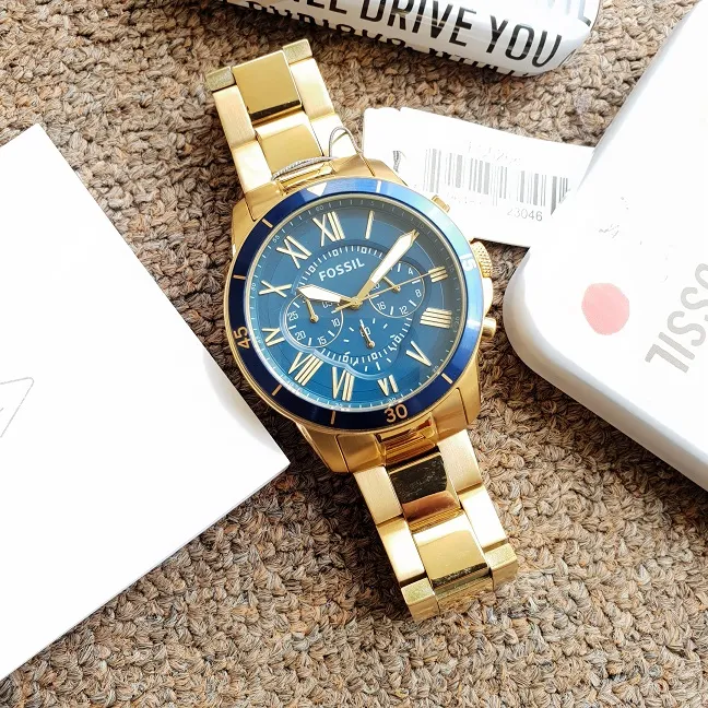 Original Fossil FS5268 Grant Sport Chronograph Men s Watch 44mm Blue Dial Gold Tone With 1 Year Warranty On Mechanism Lazada PH