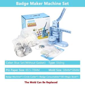 Multifunctional pin badge manufacturing machine sliding button pin mold 100 sets of badge components 57*53 mm heart-shaped millimeter mold