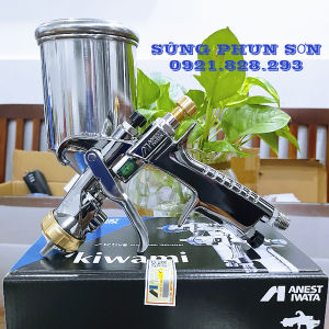 Súng phun sơn Iwata Kiwami 1-13B4 .Bec 1.3 chuyên phun màu nhũ bạc Cốc inox có chân đứng 400ml