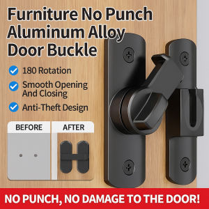 [Anti-Theft No Drill Installation] Aluminum Alloy Door Lock Latch/Rustproof Furniture Nopunch Aluminum Alloy Door Buckle/免打孔铝合金门锁扣