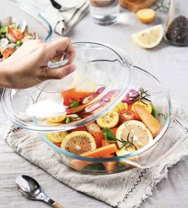 Home Signature High Quality Tempered Bakeware Glass Microwaveable Transparent Cover/Body Food Storage