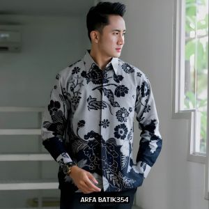 Kemeja Batik Pria Motif Bunga Abu Full Furing Bahan Katun 100%