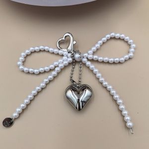 Heart Shape Bow Pearl Mobile Phone Pendant Chain Bag Keychain