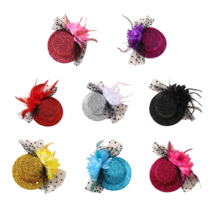 Feathered Flower Fascinator Hat Hair Clip for Teaparty 20S Cosplay Party Costume Top Hat Side Clip for Formal Occasion