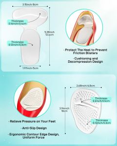 10PCS High Heel Comfort Pad Inserts Silicone Shoe Cushion Insoles Heel Grips Liner Metatarsal Pads for Women Shoes Too Big Prevent Rubbing Blisters Self Adhesive Clear