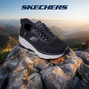 Skechers Men Slip-Ins Sport DLux Walker 2.0 Rezinate Shoes - 232446-BKGY Air-Cooled Memory Foam Heel Pillow Relaxed Fit Slip-Ins Vegan