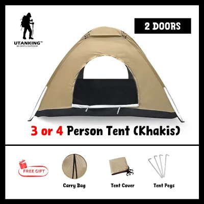 UtanKing™ Outdoor Camping Tent Pop Up Tent Hiking Shelter UV Foldable 1 or 2 Door Sleeping Tents Khemah Askar Campak