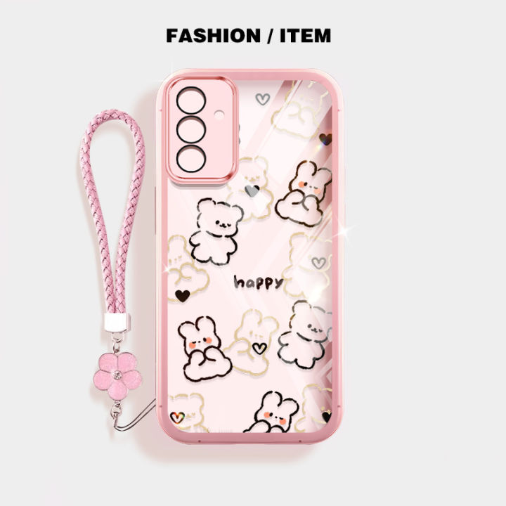 YBD INS Style Phone Case for Samsung Galaxy A16 A55 A35 A13 A04S A05S A14  A15 A24 A25 A34 A54 Cute Line Teddy Bear Pattern Transparent Soft Shell 