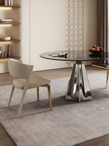 Tempered Glass Round Table Italian Light Luxury Small Apartment Household Restaurant Round Dining Table Chairs Set Coffee Table Combination Commercial Leisure Negotiation