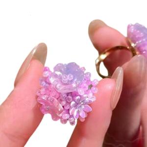 Adjustable Hydrangea Flower Resin Rings Colorful Beaded Comfortable Holiday Rings Resin Texture for Women