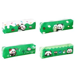 Cartoon Panda Pencil Case Large Capacity PU Pencil Case Zippered Pen Pouches Makeup Bag for Student Girl Women Travel