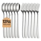 🔥【12pcs Premium Korean Spoon & Fork Set】Food-Grade 304 Stainless Steel Dinnerware Cutlery Set - Gold Silver Flatware for Home/Restaurant/Camping (Free Gift)🔥