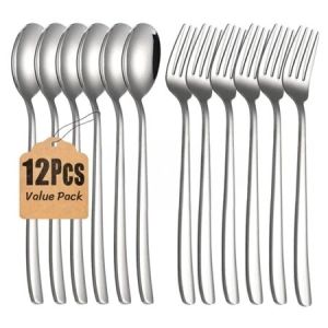 12PC Stainless Steel Spoon and Fork Set Korean Style Cutlery Dinnerware Food-Grade Kutsara Tinidor Set
