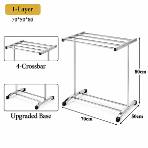 Stainless Steel Towel Hanger Clothes Drying Rack Floor Standing Clothes Hanger Rak Penyidai Baju Tuala Space Saving Design 2 Pole