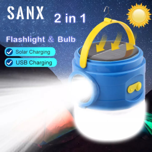 SANX 100W Portable 2 in 1 Solar Light Camping Lights Outdoor Lanterns USB Rechargeable Waterproof Night Market Light Tent Lamp for Outdoor Fishing Camping
