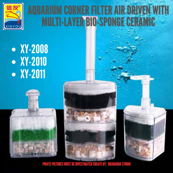 XINYOU Aquarium Corner Filter Air Driven With Multi-Layer Bio-Sponge ...