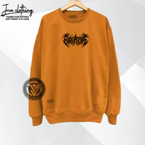 Sweater Distro Terbaru Pria Wanita Dewasa Couple Hitam CN Crewneck Metal Cowo Sablon PURGATOIR Tebal