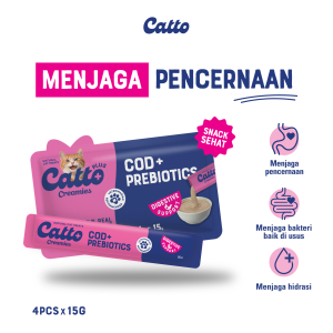 Catto Makanan Kucing Dewasa Plus Creamies - Cod + Prebiotics 4x15gr | Natural Cat Creamy Treats