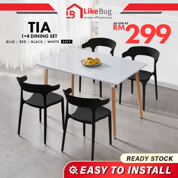 ⚡️LIKE BUG⚡️[120X60CM] TIA Simple Dining Set [1 Table + 4 Chairs ...