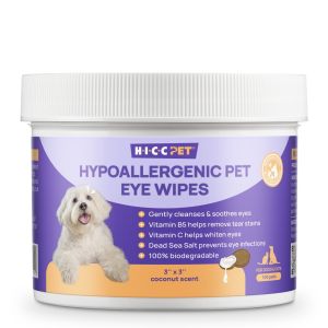 HICC  Hypoallergenic  Eye  (100pcs) - Gentle Tear Stain Remover for Cats & Dogs Safe Eye Cleaning