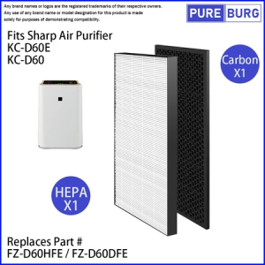 Pureburg - Sharp KC-D60E KCG60LW KCD60E Air Purifier Pengganti Filter HEPA & Karbon Set Bagian # FZ-D60HFE FZ-D60DFE FZ-G60DFE