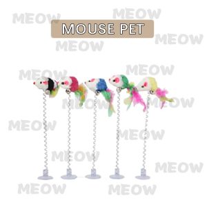 MEOW Elastic Spring Mouse And Feather Cat Kitten Toy Kucing Mainan Bulu Cat play Cat Teaser Wand Teaser Feather Fun Toy