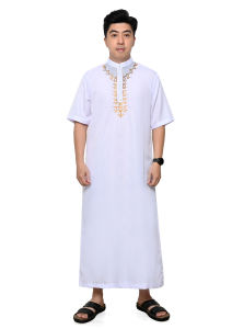 jubah pria dewasa gamis pria bordir lengan pendek putih