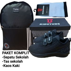 KIDZTUBS Sepatu Sekolah Anak Paket Koplit Sepatu Sekolah + Tas Sekolah + Kaos Kaki Size 28 29 30 31 32 33 34 35 36 37 TUBS1040021925