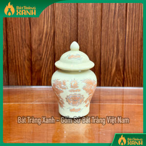 [5 Kích Cỡ] Chóe Thờ Men Vàng Ngà Bát Tràng Họa Tiết Long Phụng – Chóe Đựng Gạo Muối Nước Thờ Cúng Cao Cấp