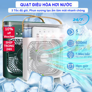 Quạt Điều Hòa Hơi Nước Mini Quạt Phun Sương Hơi Nước Làm Lạnh Không Khí Để Bàn Văn Phòng Quạt Phun Sương Hơi Nước 3 Chế Độ Hẹn Giờ Thông Minh Đèn LED 7 Màu Làm Mát Kép Tiết Kiệm Điện