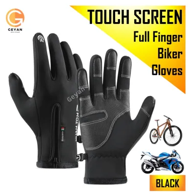 SG Seller FAST Delivery - TOUCHSCREEN Bicycle Gloves Motorcycle Bike Glove Full Finger Protector Touch Screen Riding Cycling Motorbike Rider Protective Gear Water Resistant All Weather Outdoor Adventure Sports Biking Men or Women Accessories - BLACK 1Pair