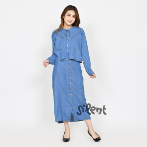 MSILENT - Selena Button Denim Skirt - Rok Denim Bawahan Wanita Office Work Wear Kantor