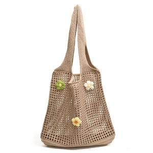 Versatile Womens Knitted Tote Bag with Hollow Out Design Summer Crochet Handbag for Daily and Travel Use