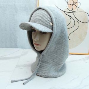 GJ56 Đã được làm dày Mũ len trùm đầu Mềm mại Co giãn Mũ len che nắng mùa đông Mũ đội ngoài trời chống gió. Thoáng khí Khăn giữ ấm cổ có mũ Phụ nữ