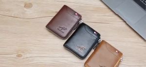 [Bekcona. ]Anti-Theft  PU Leather Short Wallet Zipper Zero Wallet Credit Card Case Safety Card Holder