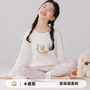 2025 Autumn Winter Childrens Printed Cotton Underwear Set Boys Girls Long Johns Crew Neck Homewear Two-Piece Set