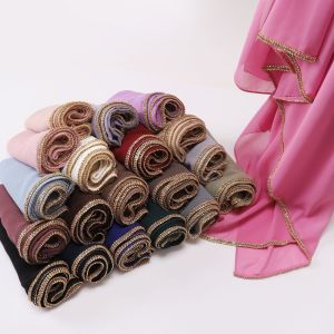 NEXASHOP Elegant Silk Scarf Diamond Border Design Shining Sunscreen Shawl Versatile Breathable Ramadan Headscarf Women Headwear