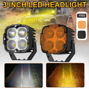 Lupuauto 2pcs Led Work Lights 3 inch Spotlight Bar Amber White Super Bright LED Spot Driving Beam 2-in-1 Mini Driving Light Car spotlights IP67 Waterproof 100W 6500k For Motorcycle Jeepney Cars