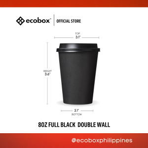 Ecobox Disposable Black Paper Coffee Cup Paper Cup Hot Cup Paper Cups Double Wall Paper Cup Rippled Cup 25pcs